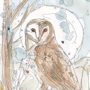 The Hunting Barn Owl and The Moon Giclee Art Print Open Edition Wildlife Animal Art