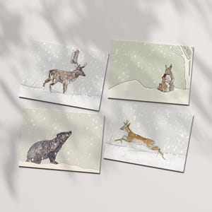 4, 8, 12 confezioni di biglietti di Natale con animali selvatici misti, confezione di biglietti di Natale, biglietti stagionali misti, multipack, natura invernale neutra cervo scoiattolo tasso