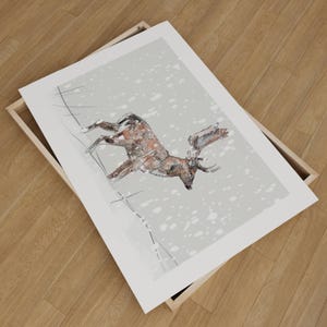 The Fallow Buck and The Snow Giclee Art Print Open Edition Wildlife Animal Art
