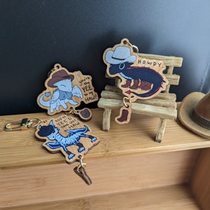 Cowboy Dragon Trio Wooden Keychains