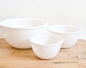 Vintage Hazel Atlas White Nesting Bowls, Glass Prep Mixing Bowl Set, 1950s Kitchen (Great for Decals or Customization)