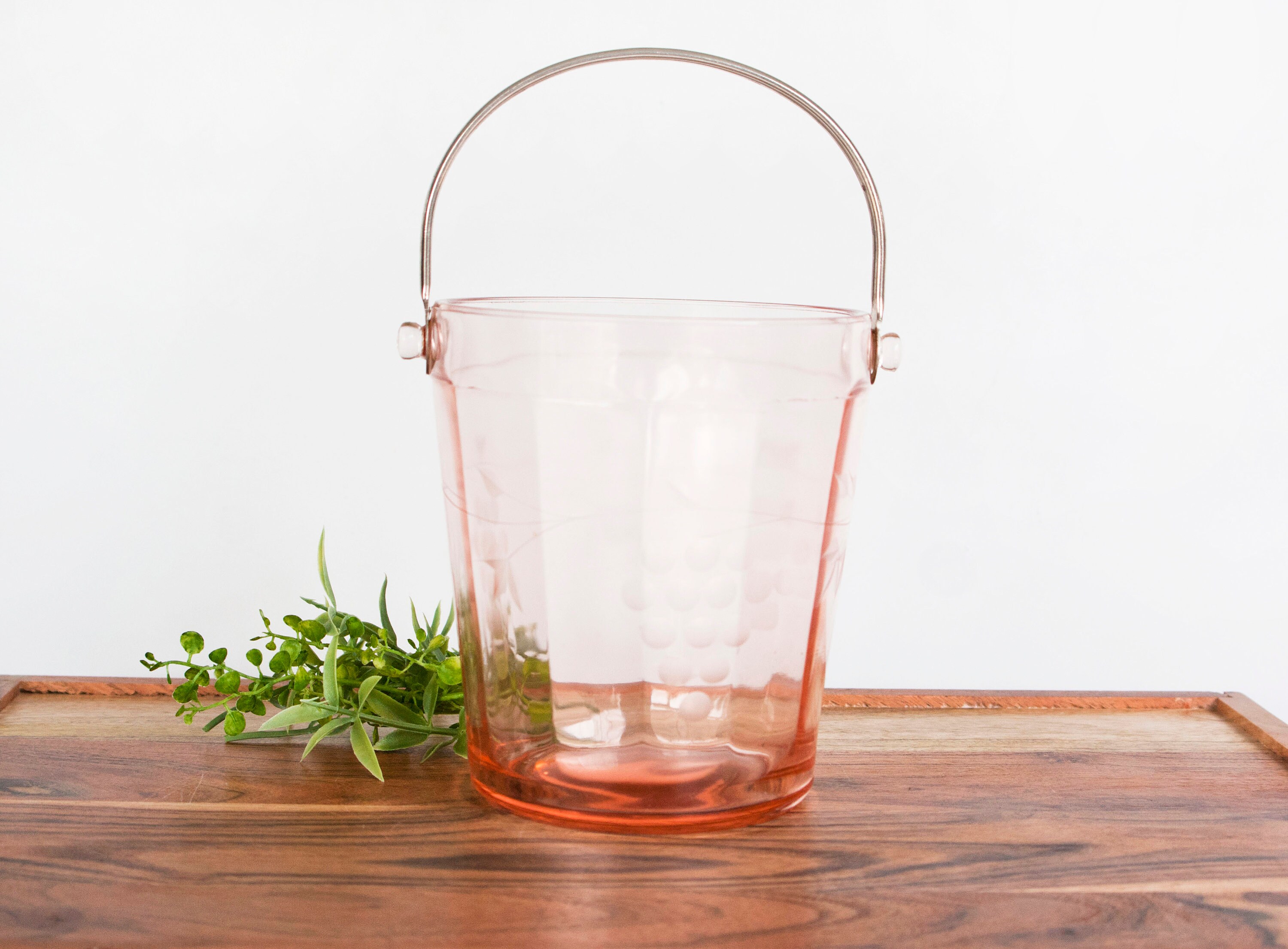 Pink Depression Glass Ice Bucket With Handle 1930s Grape Etsy