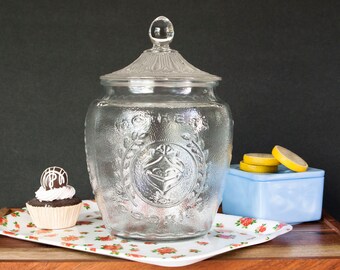 Mother's Cookie Jar, Glass Storage Container Daisy Flower Container