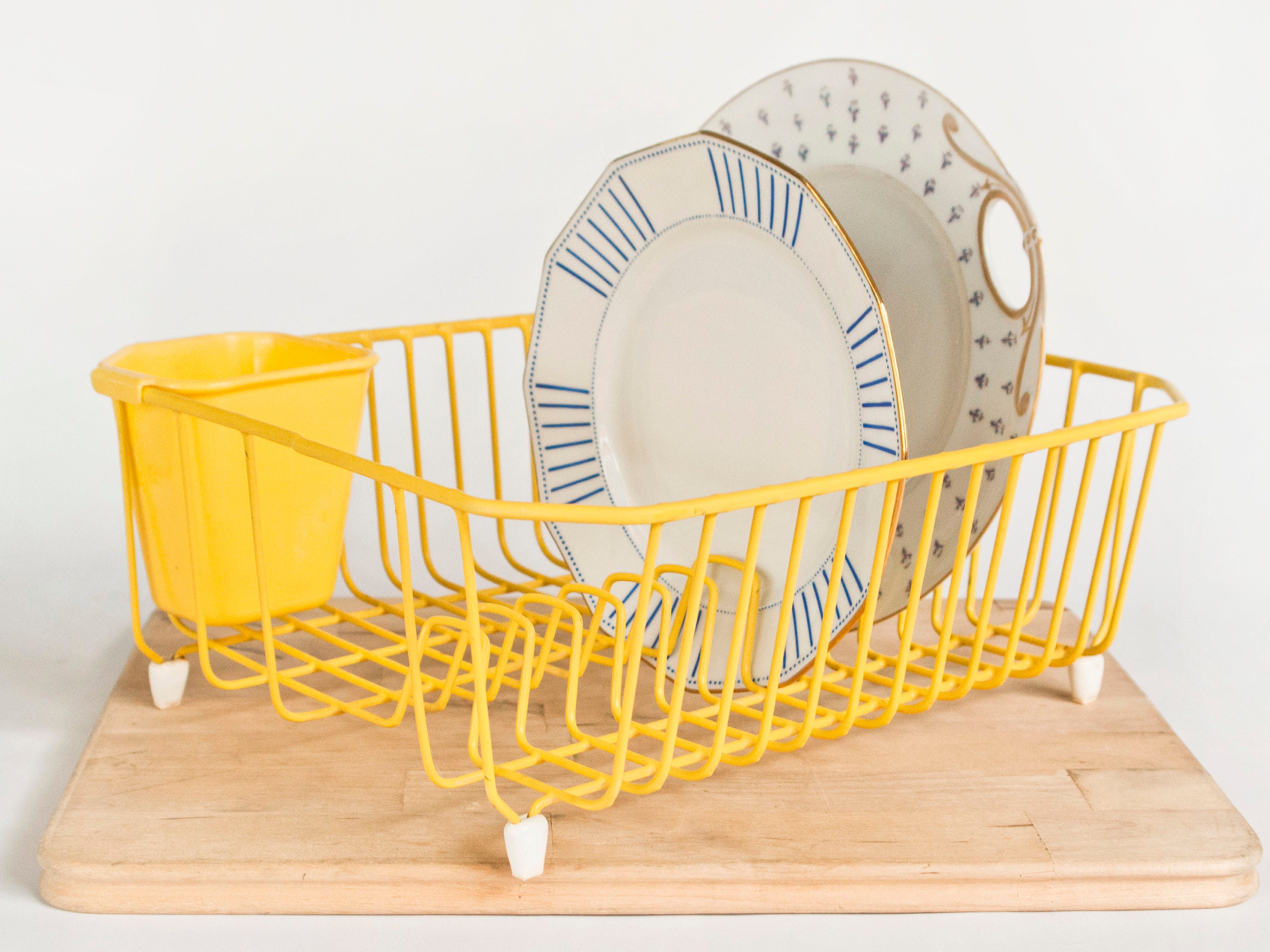 Large Dish Drainer, Yellow Gold Dish and Cup Drying Rack, Rubbermaid Type  Oak Hill Vintage 