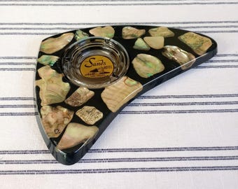 Vintage Sands Hotel Ashtray, Boomerang Abalone Shell Lucite, Tiki Bar