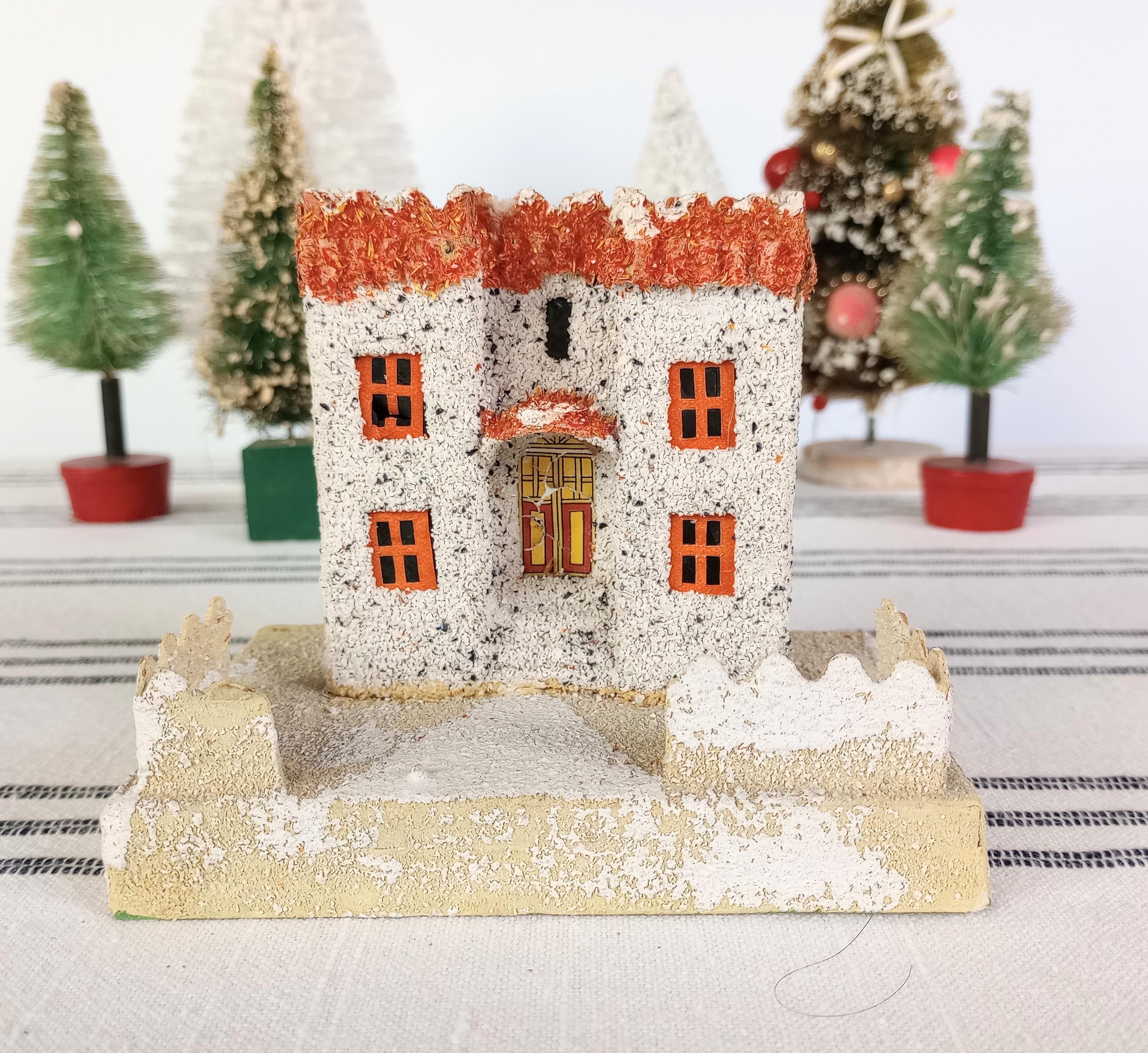 Vintage Putz House Mansion, Cardboard Christmas Glitter Home
