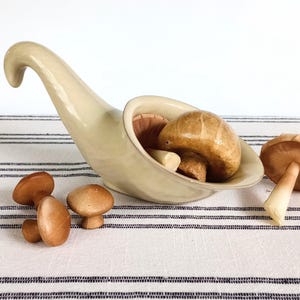 Frankoma Pottery Cornucopia, Bone White Glaze Vase Candy Dish