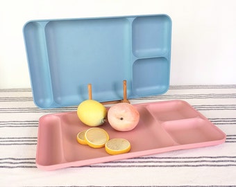 Tupperware Lunch Trays, Replacement Stackable Cafeteria TV Trays, Camping RV Pink Blue