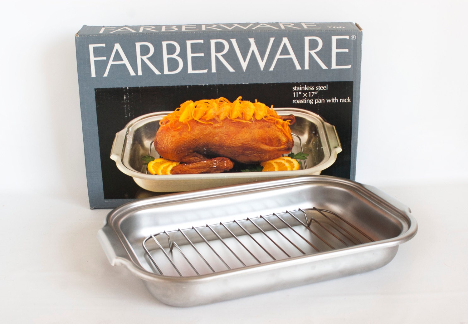 Original Box Vintage Farberware Roasting Pan With Rack, Stainless Steel  Open Turkey Roaster Casserole Baking Dish, 11x17 Inch, 766 