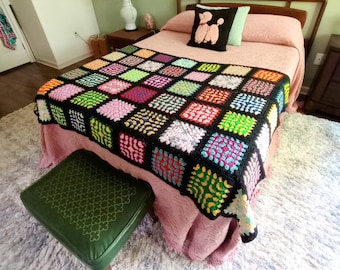 Manta cuadrada estilo abuela, afgana brillante, decoración hippie bohemia