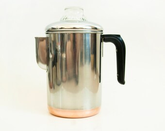 Vintage Revere Ware 6-10 CUP Percolator Coffee Pot, Pre-1968 Copper Bottom Revereware Stovetop Teapot Process Patent