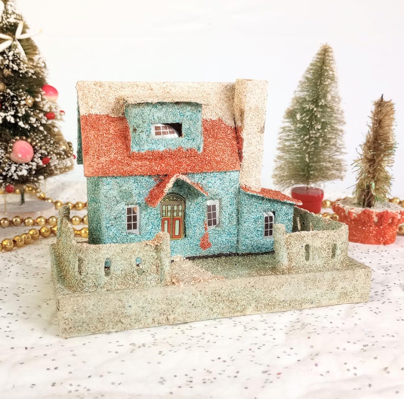 Large Putz House Full Coconut Farmhouse, Vintage Christmas Japan Etsy