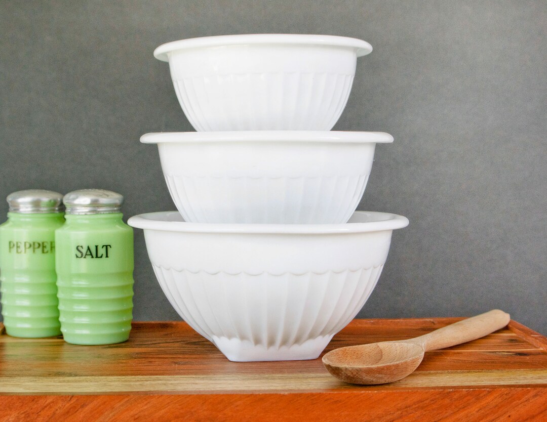 Milk Glass Mixing Bowls Nesting Set Vitrock Anchor Hocking Etsy