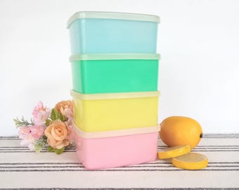 Récipients pour congélation Tupperware, boîtes de rangement carrées empilables, pastel arc-en-ciel 311