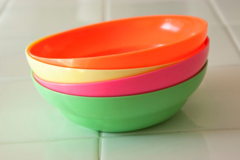 Neon Tupperware Cereal Bowls Green Orange Pink Yellow Set of Etsy