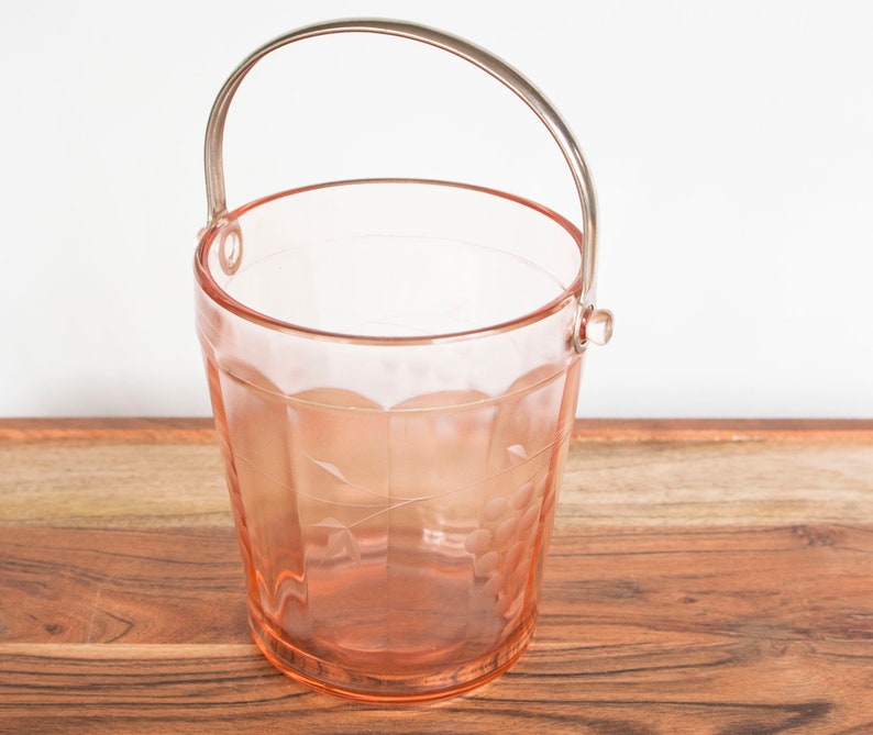 Pink Depression Glass Ice Bucket With Handle 1930s Grape Etsy