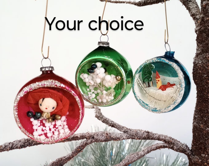 Vintage Diorama Ornament, Made in Japan, Pink Ornament, Church Ornament