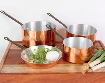 French Copper Pots Pans Set Tournus Saucepan Frying Pan Aluminum Interiors France