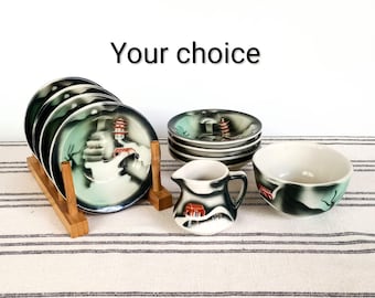 Tepco Confucius Restaurant Ware, Asian Pagoda Pattern Bowls Creamer