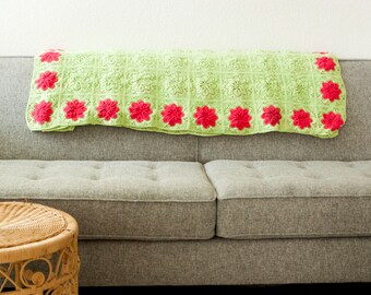 Daisy Afghan, Crochet Handmade Flower Throw, Granny Cottage Lime Green Vintage