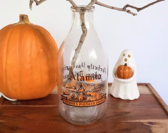 Bouteille de lait vintage, demi-gallon Alamito Pioneer Dairy Omaha Nebraska, impression wagon