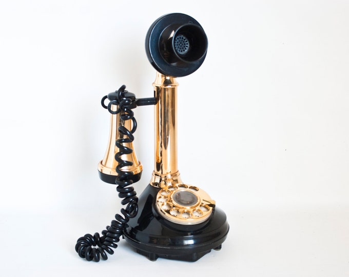 Vintage Black and Gold Deco Tel Candlestick Phone American Etsy