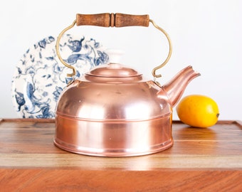 Revere Ware Teapot Kettle, Solid Copper with Wood Handle, Rome NY (as-is)