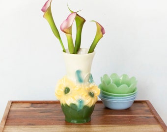 vase vintage tournesol, poterie Royal Copley, décoration printanière, 20 cm