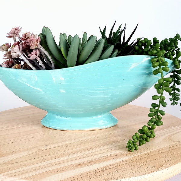 McCoy Harmony Pottery Planter Mid Century Succulent Pot Wave Mod Atomic Turquoise