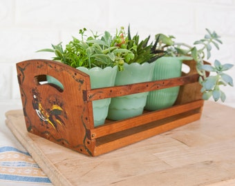 Wooden Planter Holder, Woodpecker Ware Storage Crate Basket Bin, Japan (Planters not included)