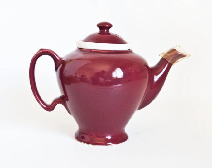 Vintage Maroon Mccormick Tea Teapot With Infuser Strainer Etsy