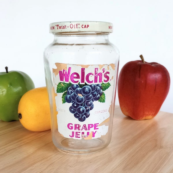 Welch's Jelly Jar Grape Storage Container Dry Goods, Vintage Kitchen Decor Advertising Prop
