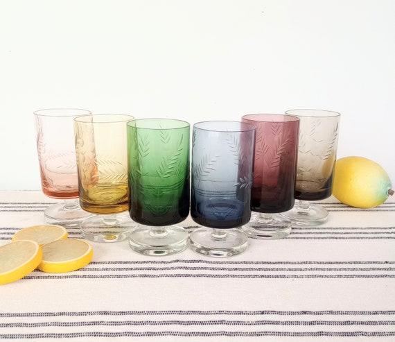 Etched Rainbow Glass Goblets: 1970s Cocktail Tumblers - Etsy