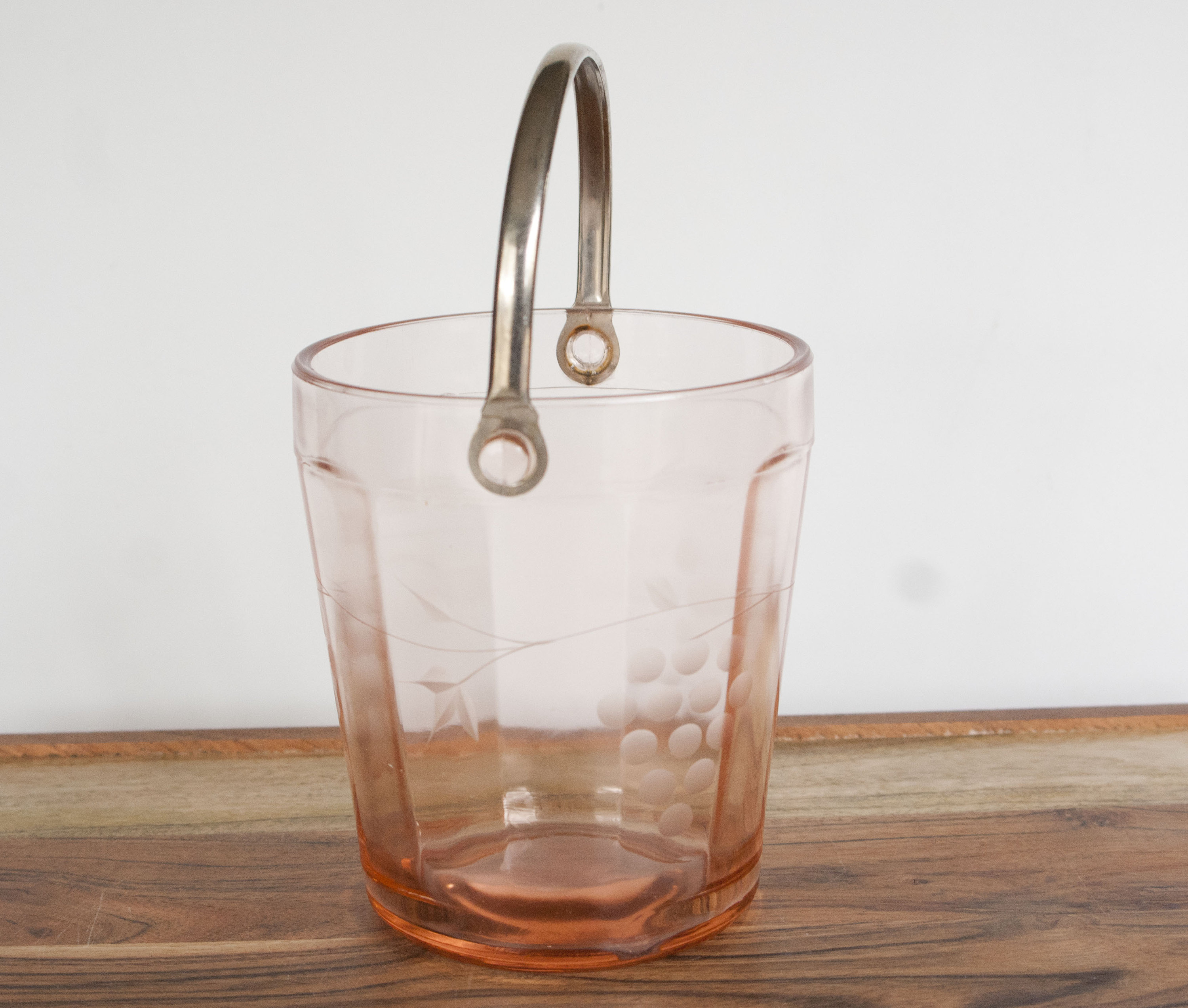 Pink Depression Glass Ice Bucket With Handle 1930s Grape Etsy