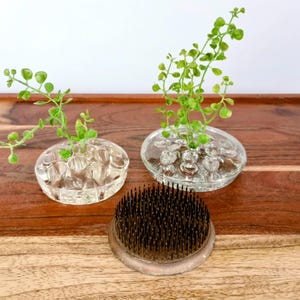 Vintage Flower Frog Holders, Metal Pins, Glass Ikebana Floral Arrangement