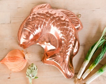 Copper Jello Mold Fish Pudding Pan Aspic, Beach House French Kitchen Wall Decor