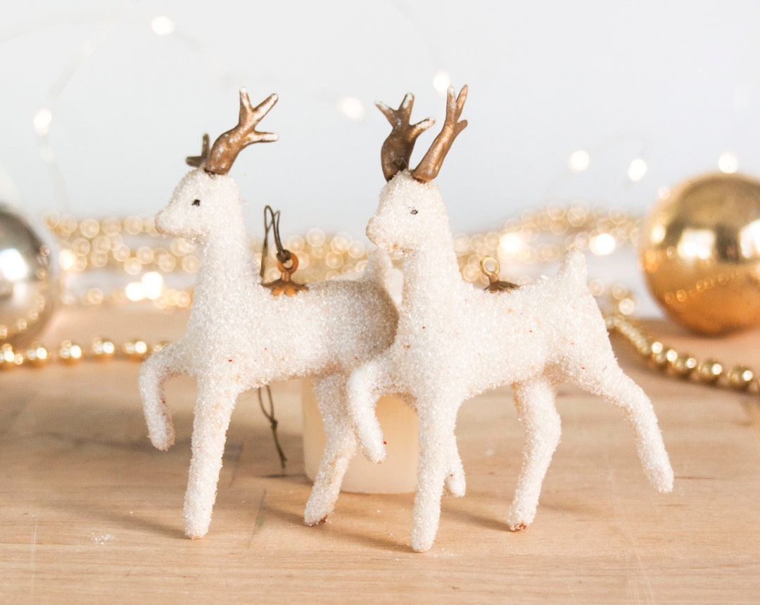 Flocked Plastic Reindeer Ornaments Christmas Japan Etsy