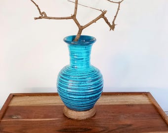 Vase en poterie Bitossi pour Rosenthal Netter, bleu turquoise Pietra
