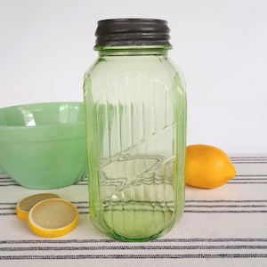 Anchor Hocking Uranium Glass Jar, Hoosier Cabinet Ribbed Depression Glass Canister