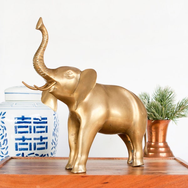 Brass Elephant Large Statue Doorstop, Gold Tone Tropical Home Decor for Guest Room