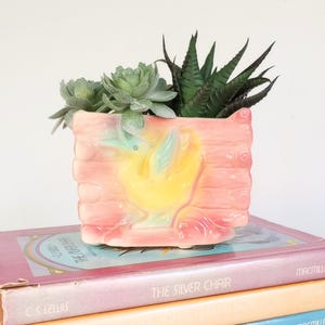 Vintage Bird Planter, Pastel Rainbow Pottery Succulent Pot
