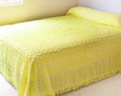 Chenille Bedspread Blanket Coverlet with Fringe, Yellow Polyester Full Queen Size