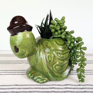 Turtle Planter, Haeger Ceramic Kawaii Cactus Flower Pot 1960s Tortoise