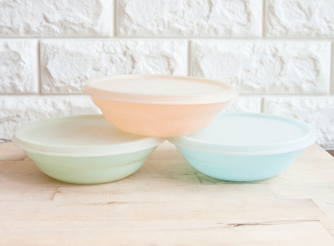 Vintage Tupperware Pastel Cereal Bowls with Lids SET of 3 Etsy