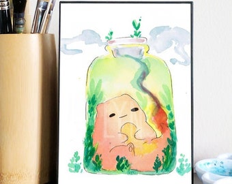 Charmander Chibi Watercolor Art Print (5x7)
