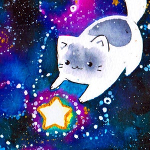 Cosmic Galaxy Watercolor Constellation Cat Art Print