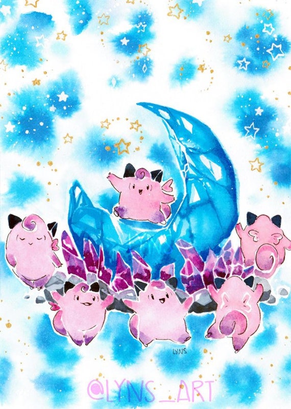 Moon Dance Clefairy Pokemon Watercolor Art Print Etsy