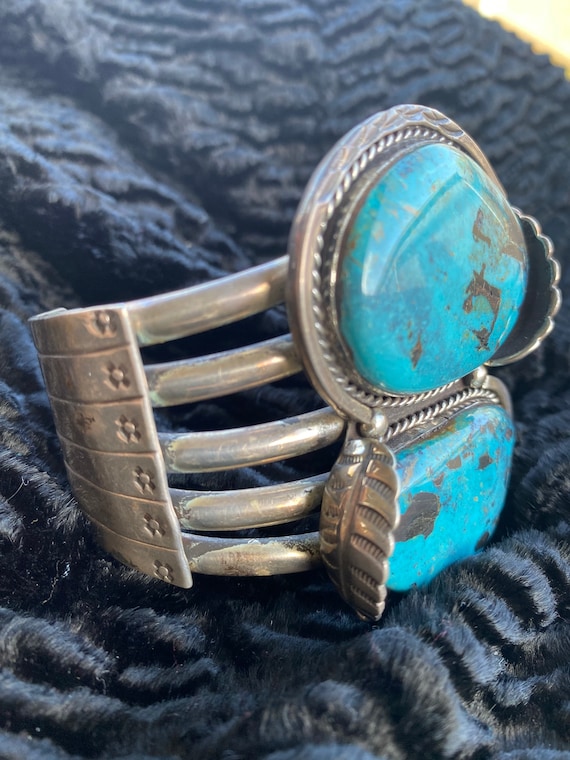Brilliant SW Vintage  Turquoise SS Cuff Bracelet … - image 3