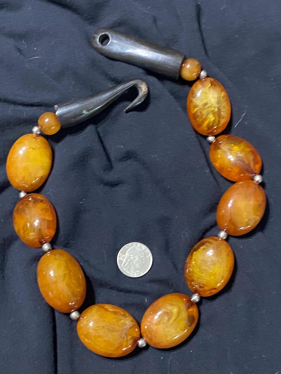 Elegant and Huge Fossilized Tree Sap beads with c… - image 1