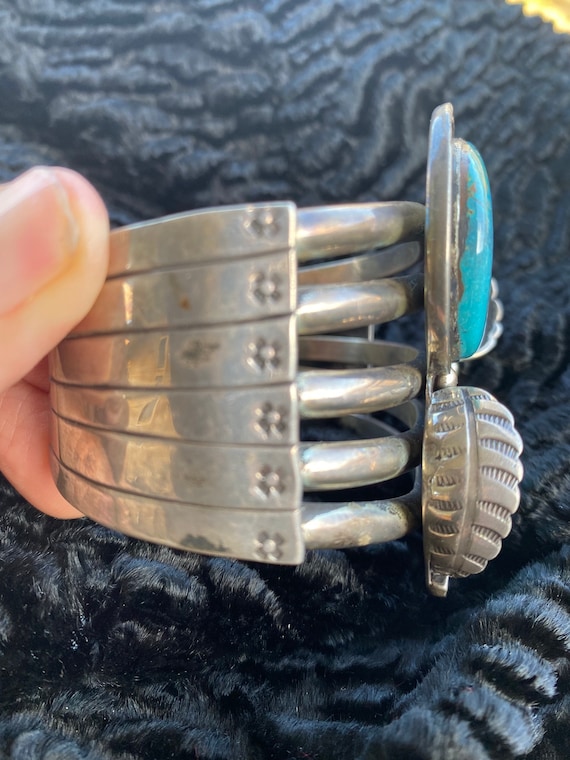 Brilliant SW Vintage  Turquoise SS Cuff Bracelet … - image 4